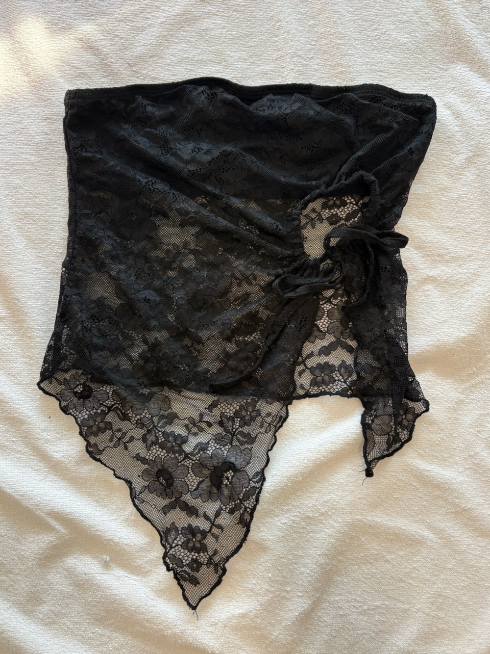 SHEIN Black Lace Tie-Front Sheer Chemise Wrap